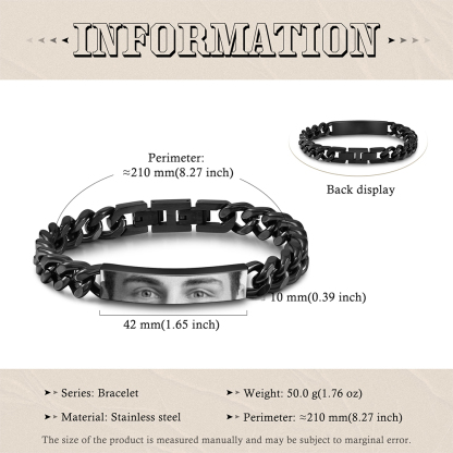 Personalised Eye Bracelet with Custom Photo Cuban Chain Bracelet for Men Gift for Him
