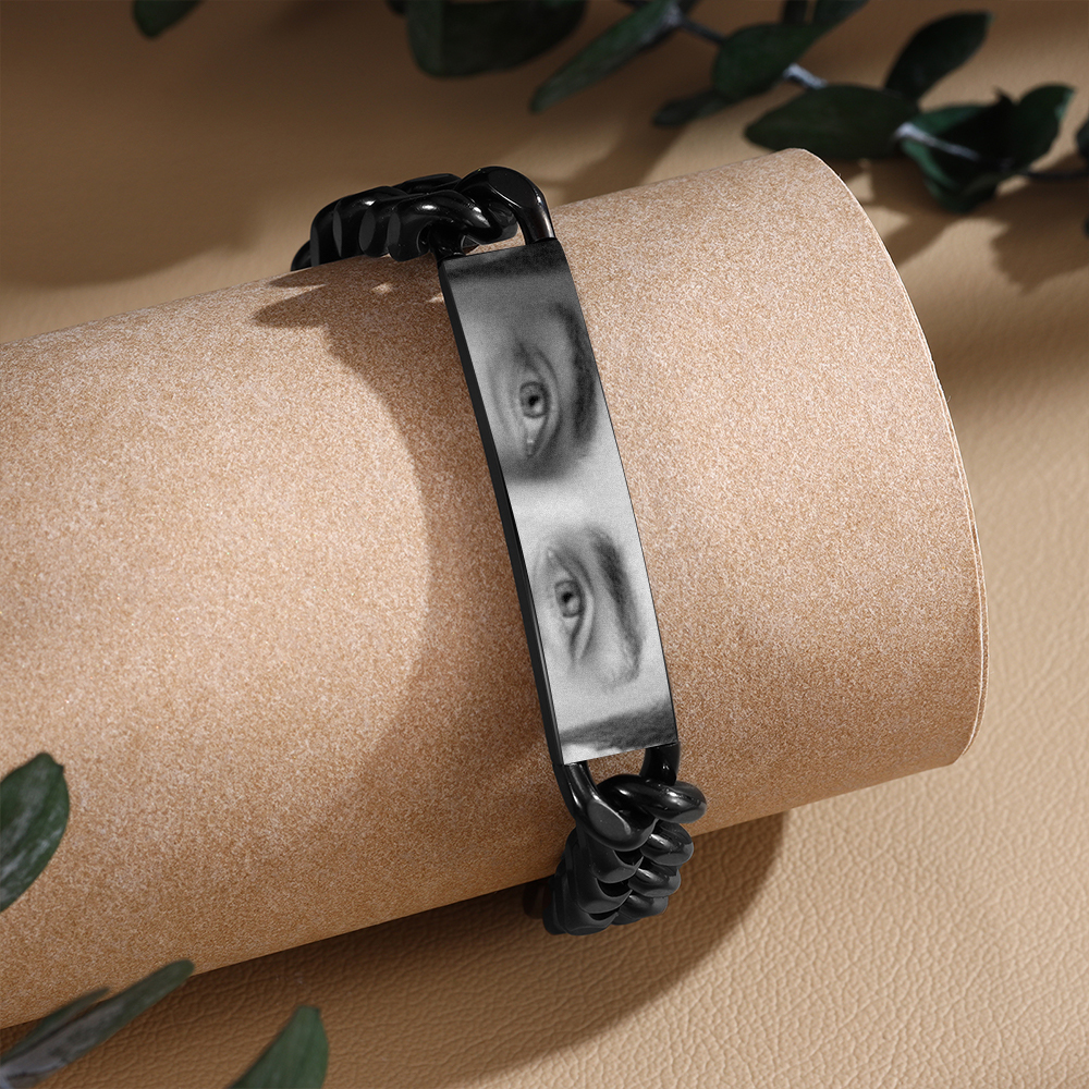 Personalised Eye Bracelet with Custom Photo Cuban Chain Bracelet for Men Gift for Him