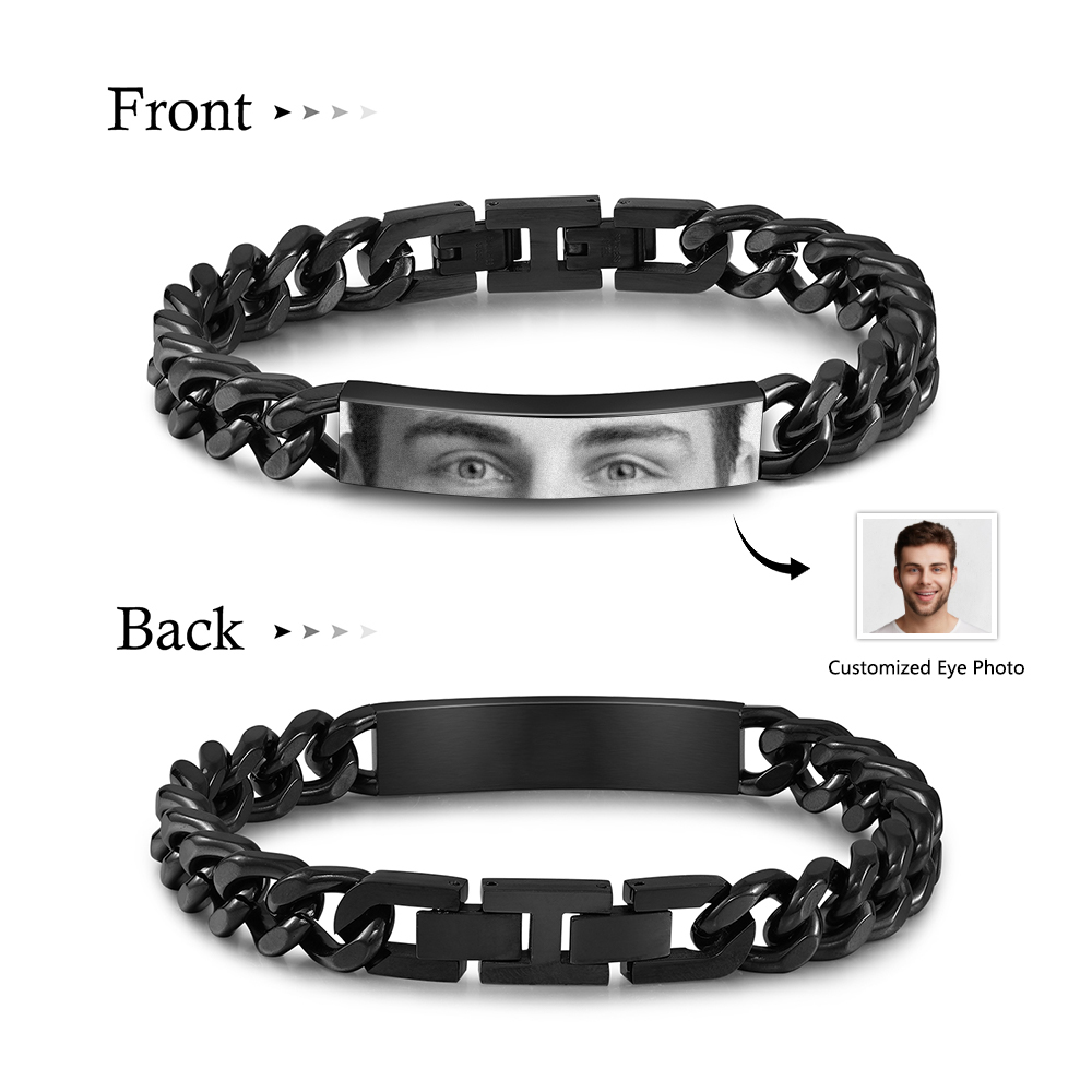 Personalised Eye Bracelet with Custom Photo Cuban Chain Bracelet for Men Gift for Him