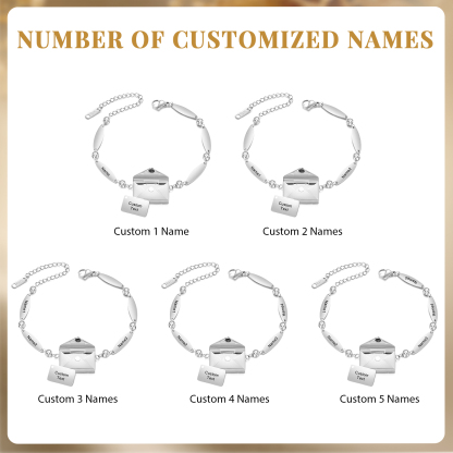 Stainless Steel 18K Gold Bracelet Custom 1-5 Names Envelope Pendant Love You Gift for Her