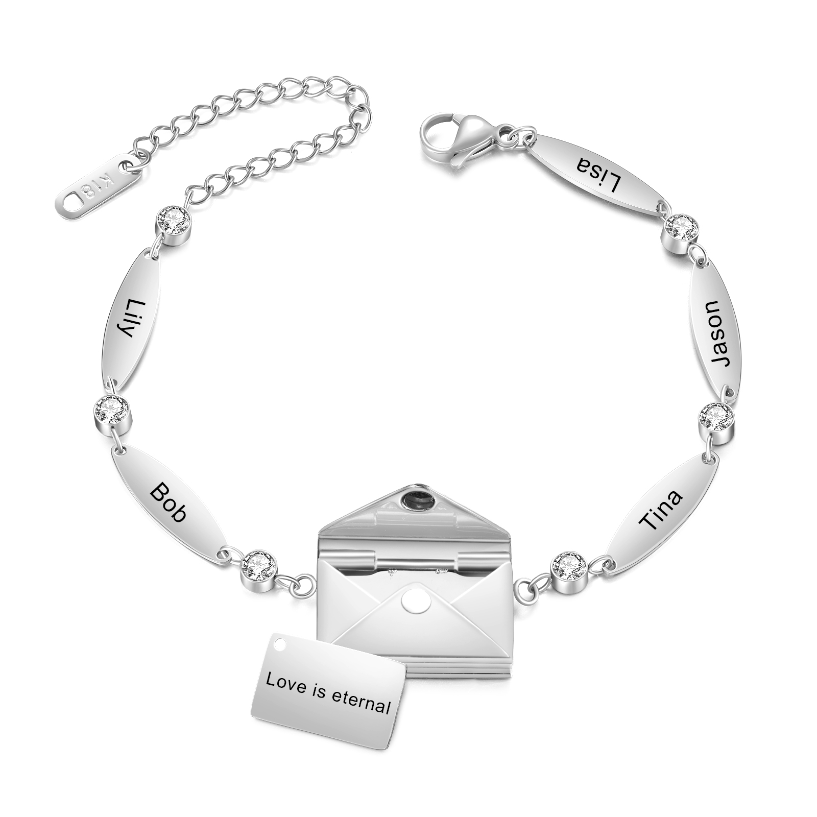 Stainless Steel 18K Gold Bracelet Custom 1-5 Names Envelope Pendant Love You Gift for Her