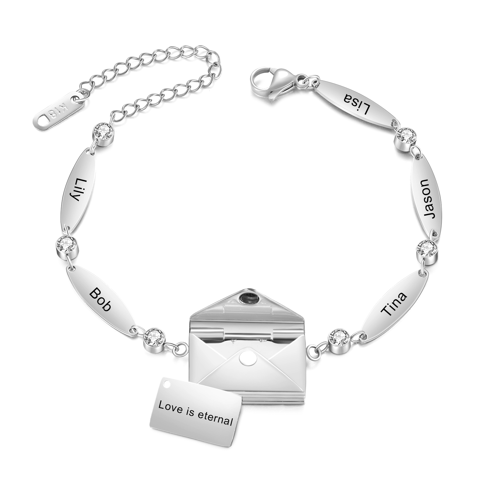 Stainless Steel 18K Gold Bracelet Custom 1-5 Names Envelope Pendant Love You Gift for Her