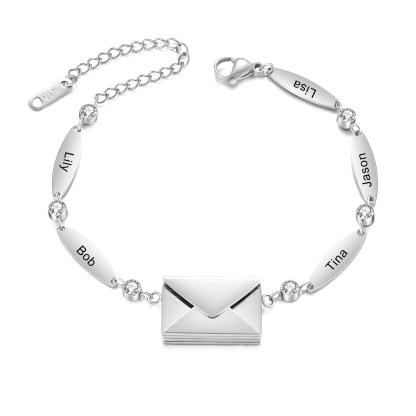 Stainless Steel 18K Gold Bracelet Custom 1-5 Names Envelope Pendant Love You Gift for Her
