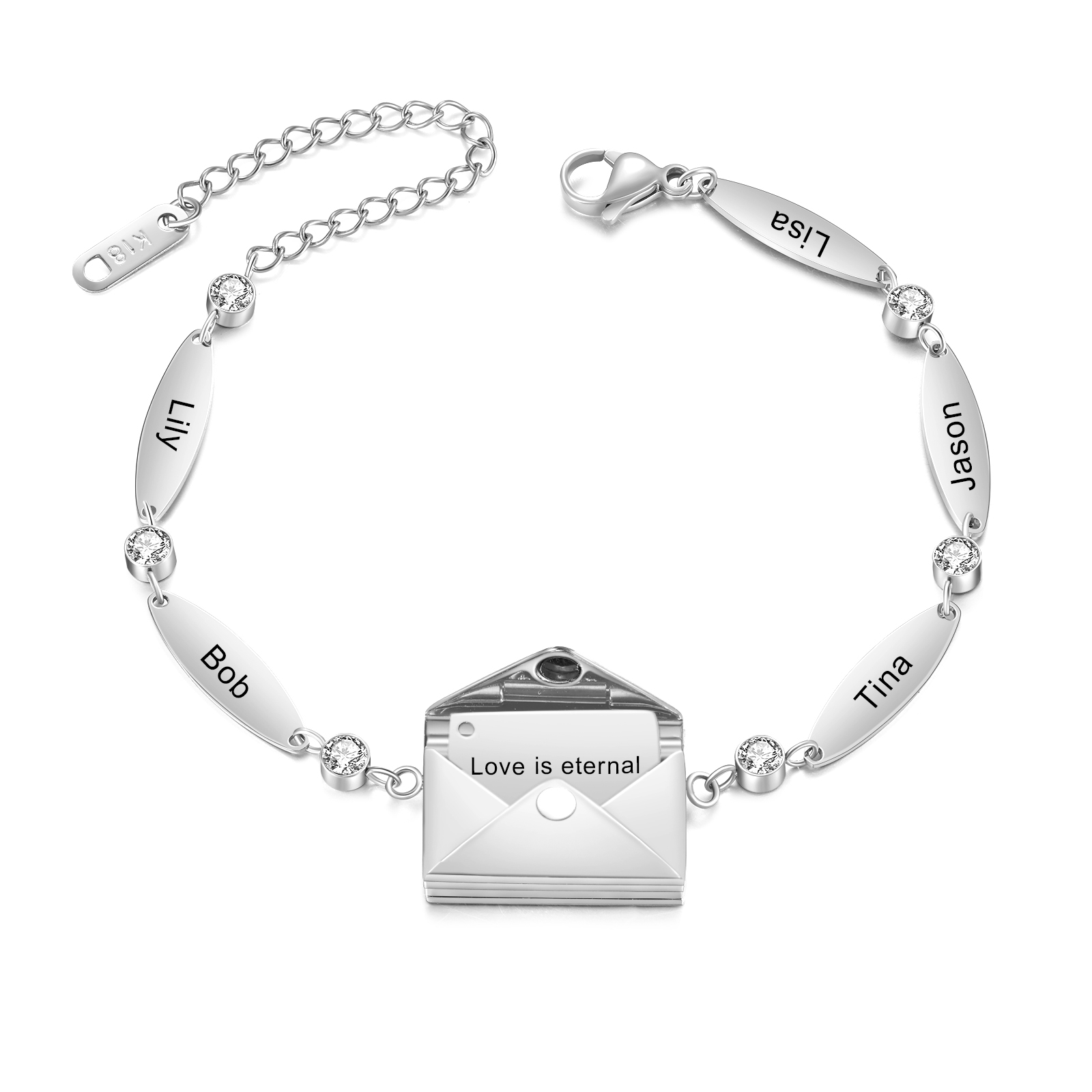 Stainless Steel 18K Gold Bracelet Custom 1-5 Names Envelope Pendant Love You Gift for Her