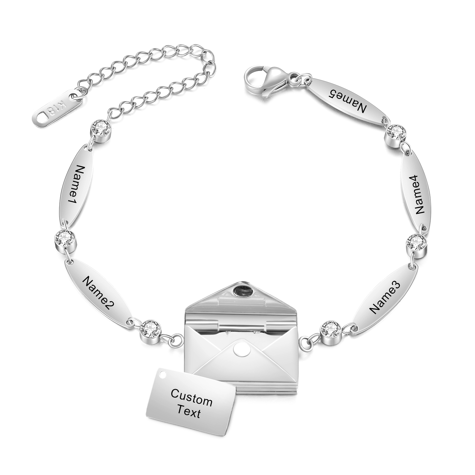 Stainless Steel 18K Gold Bracelet Custom 1-5 Names Envelope Pendant Love You Gift for Her