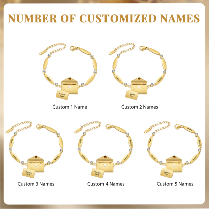 Stainless Steel 18K Gold Bracelet Custom 1-5 Names Envelope Pendant Love You Gift for Her
