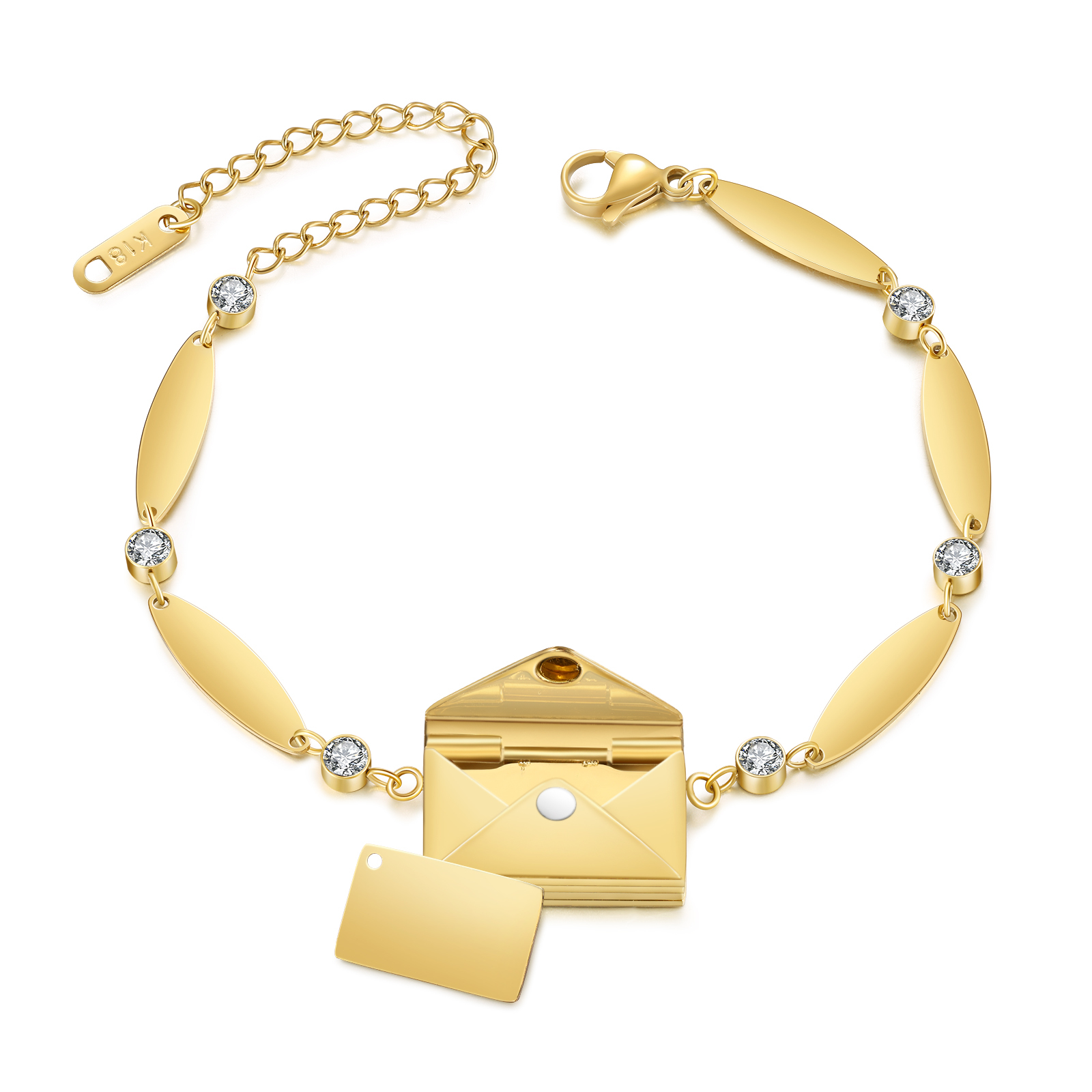 Stainless Steel 18K Gold Bracelet Custom 1-5 Names Envelope Pendant Love You Gift for Her