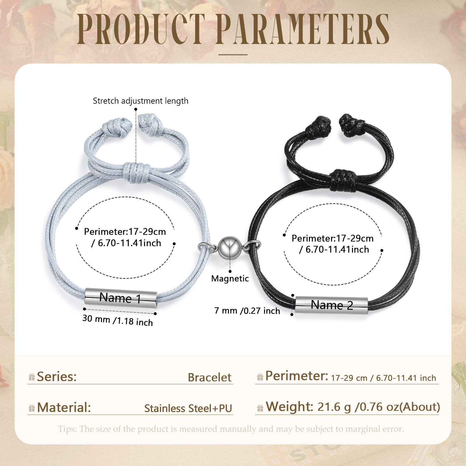 Personalised 2 Names Magnetic Partner Bracelet Set Unique Gift for Couples