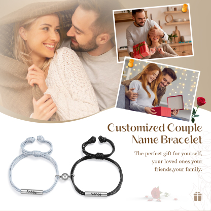 Personalised 2 Names Magnetic Partner Bracelet Set Unique Gift for Couples