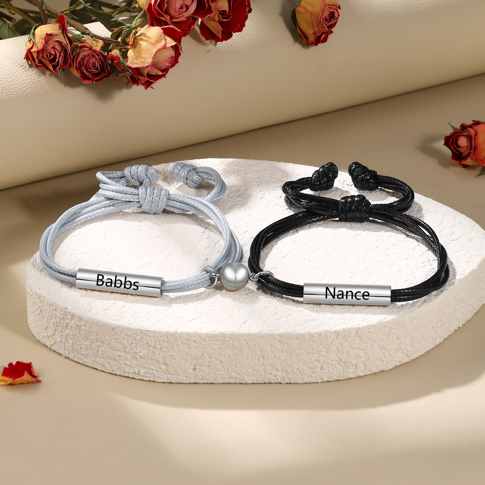 Personalised 2 Names Magnetic Partner Bracelet Set Unique Gift for Couples