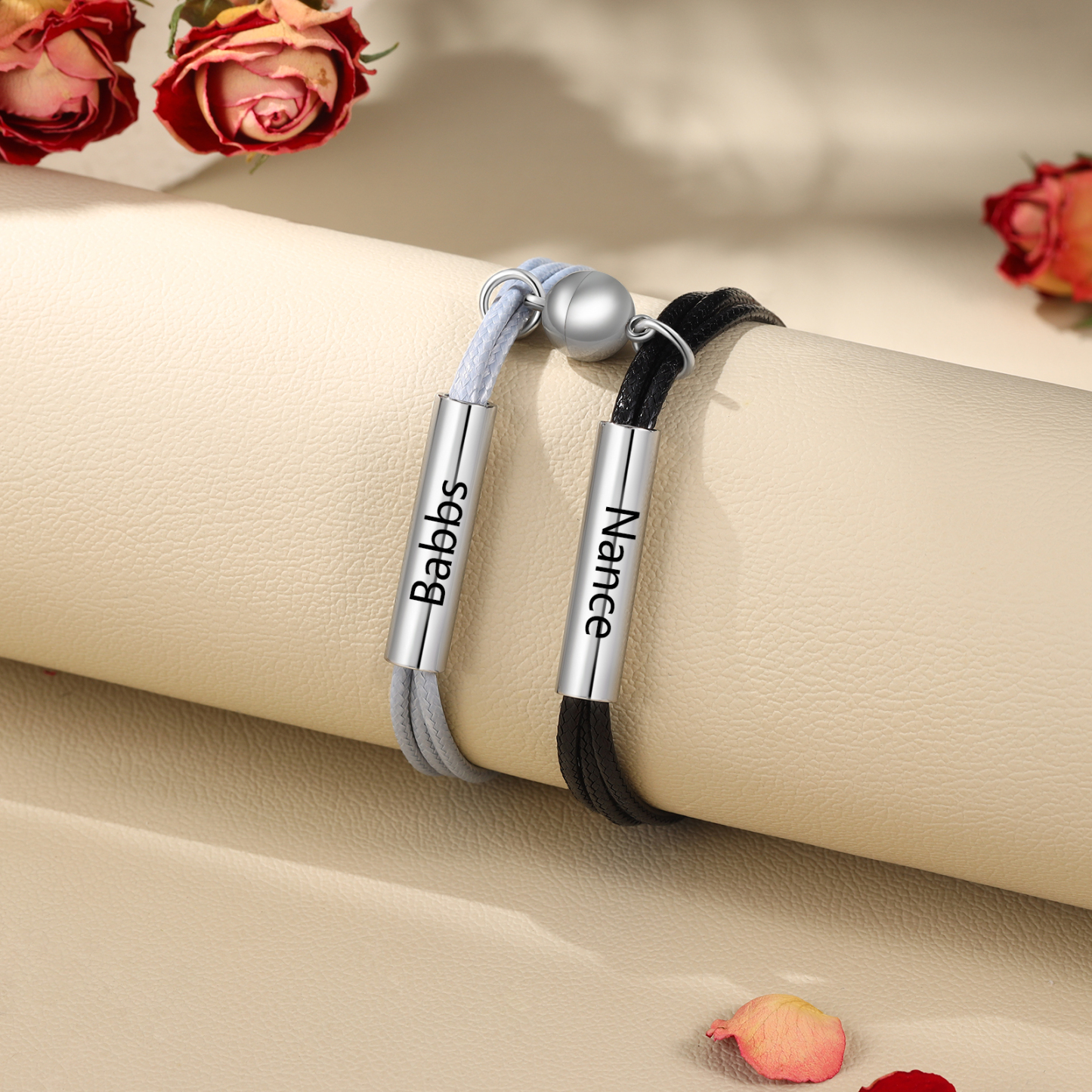 Personalised 2 Names Magnetic Partner Bracelet Set Unique Gift for Couples