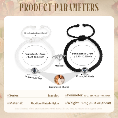 Personalised Magnetic Projection Bracelet Adjustable Rope Jewelry Gift for Couples