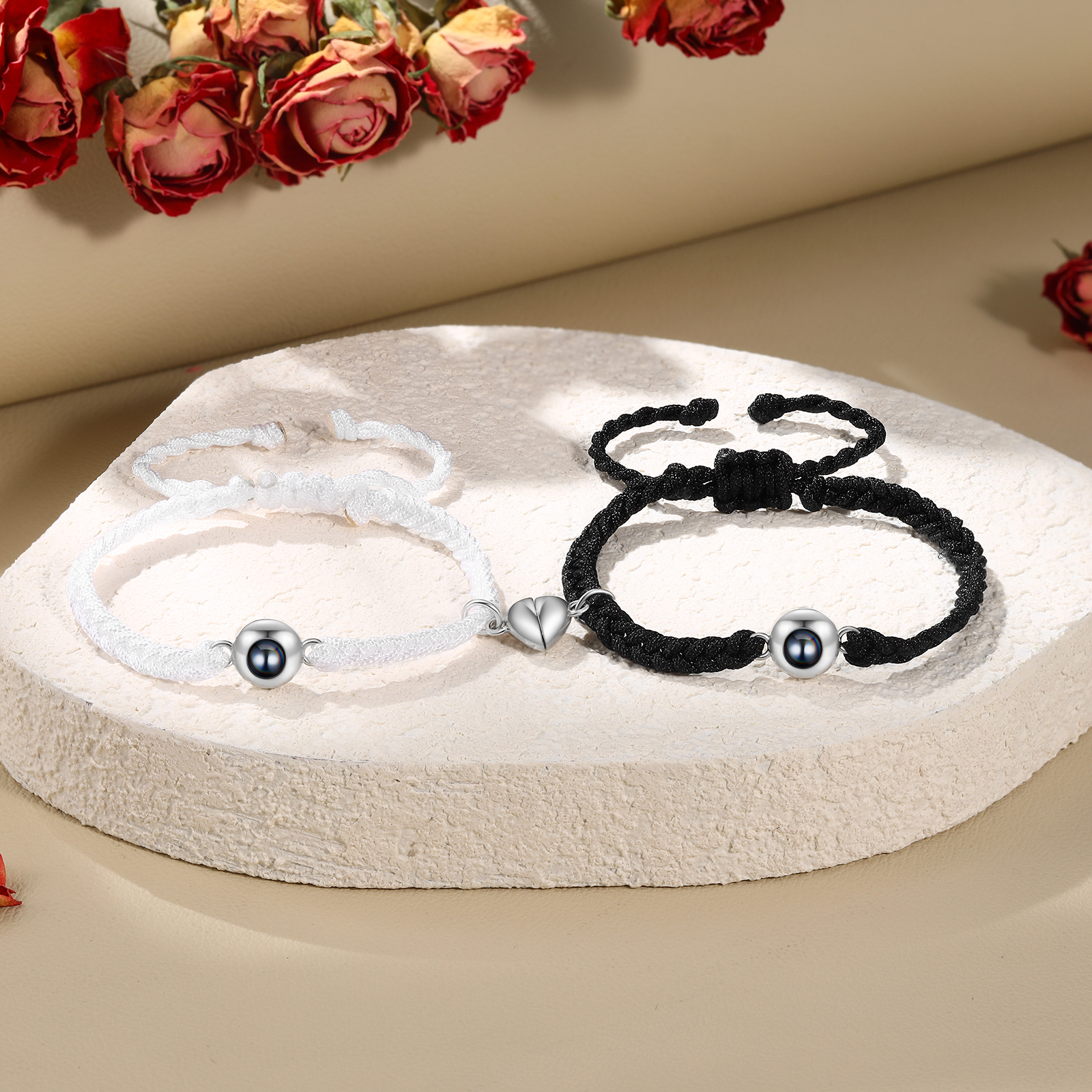 Personalised Magnetic Projection Bracelet Adjustable Rope Jewelry Gift for Couples