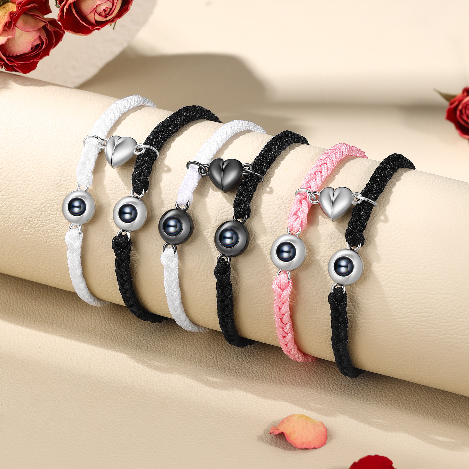 Personalised Magnetic Projection Bracelet Adjustable Rope Jewelry Gift for Couples
