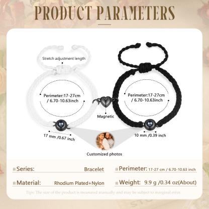 Personalised Magnetic Projection Bracelet Adjustable Rope Jewelry Gift for Couples