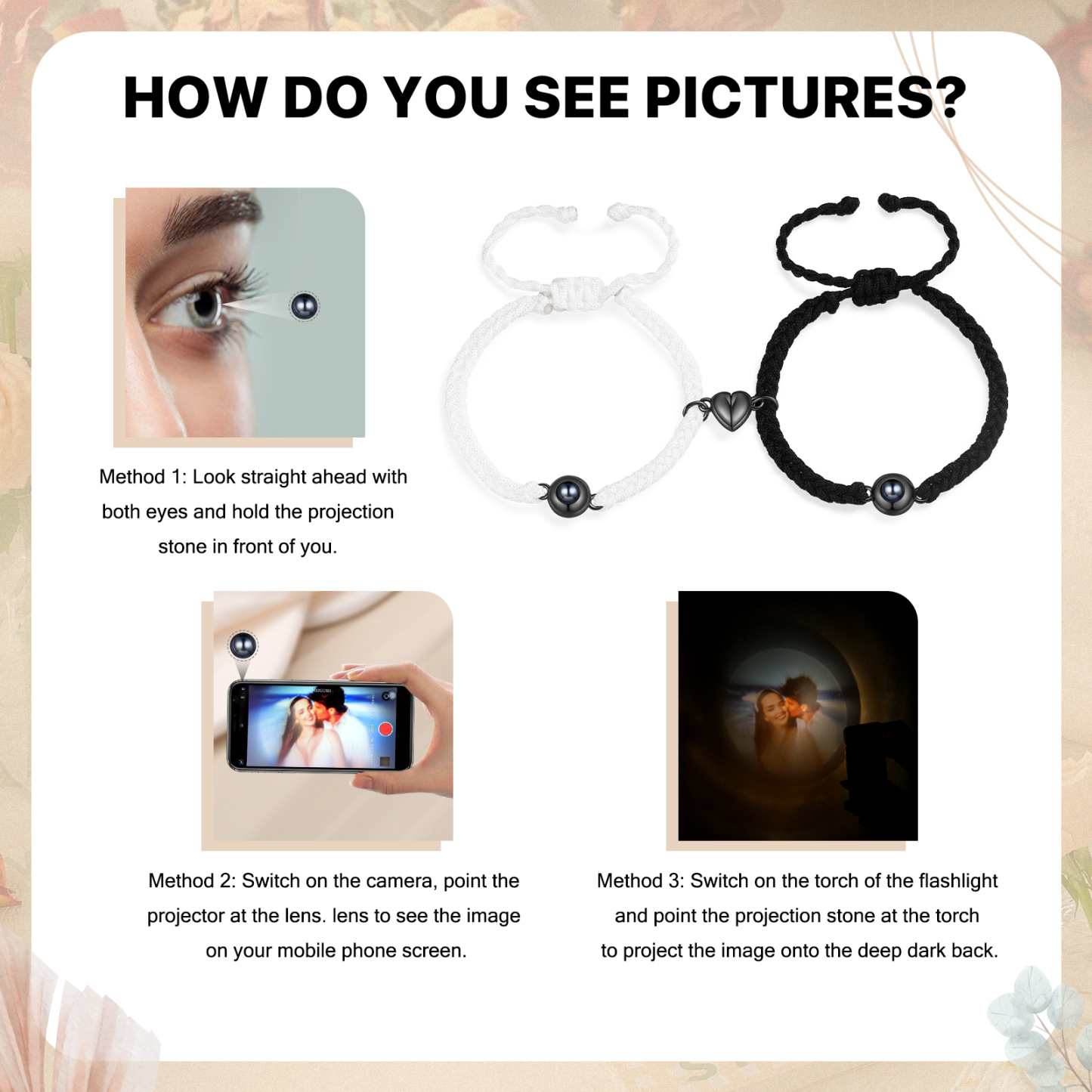 Personalised Magnetic Projection Bracelet Adjustable Rope Jewelry Gift for Couples