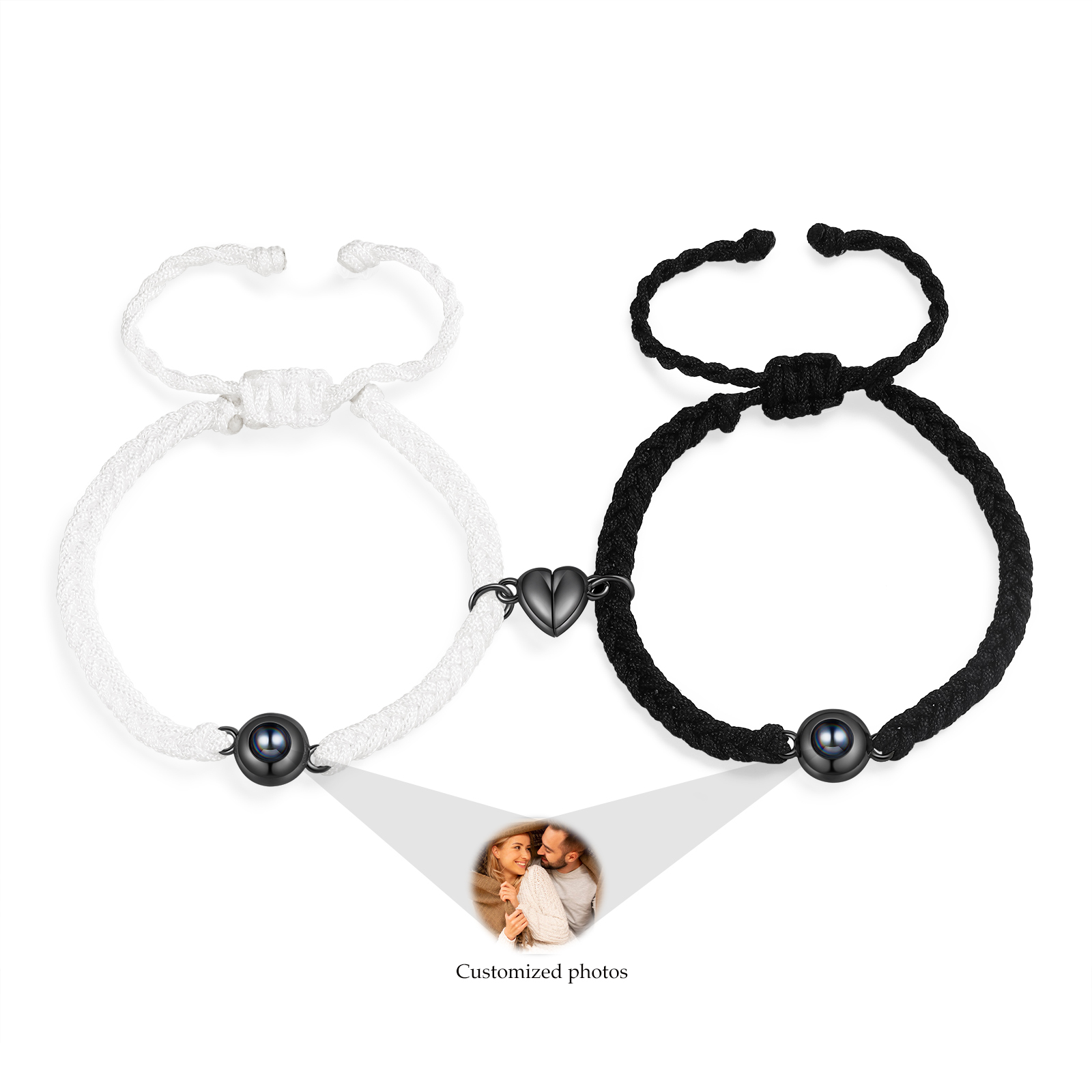 Personalised Magnetic Projection Bracelet Adjustable Rope Jewelry Gift for Couples