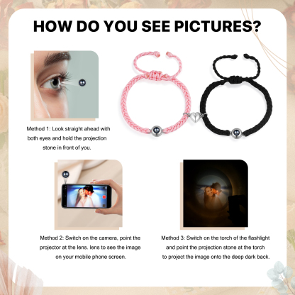 Personalised Magnetic Projection Bracelet Adjustable Rope Jewelry Gift for Couples