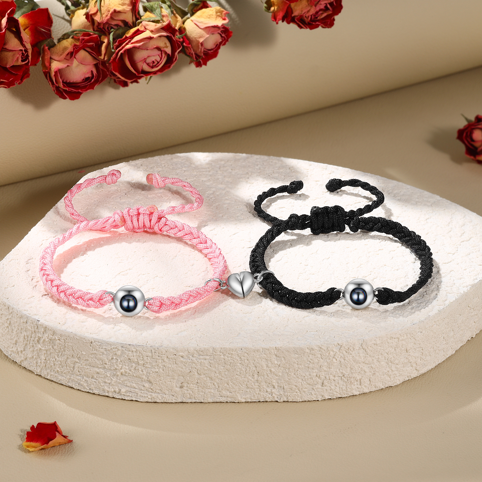 Personalised Magnetic Projection Bracelet Adjustable Rope Jewelry Gift for Couples