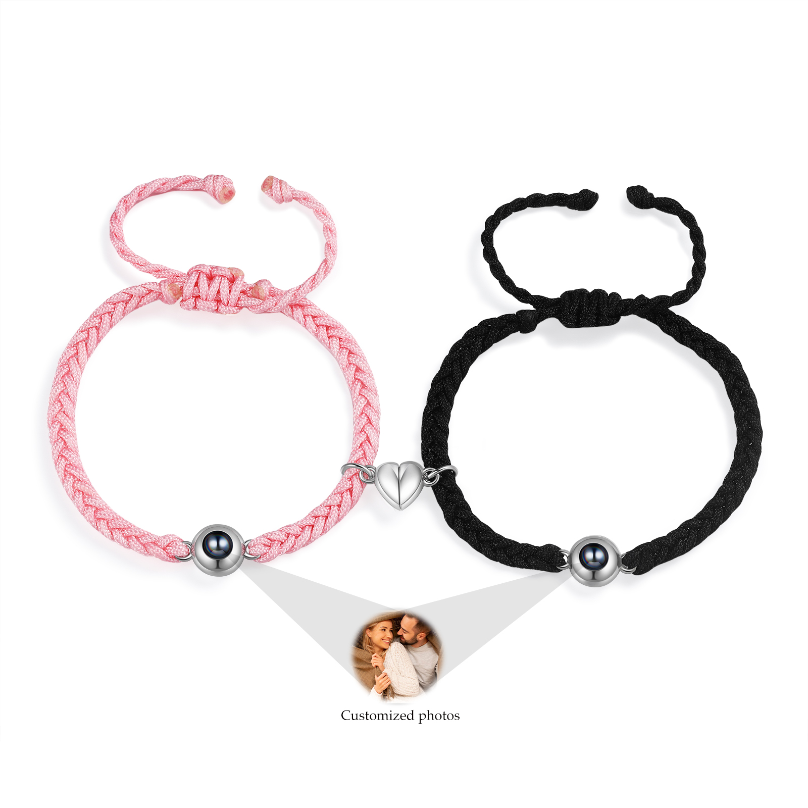 Personalised Magnetic Projection Bracelet Adjustable Rope Jewelry Gift for Couples