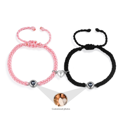 Personalised Magnetic Projection Bracelet Adjustable Rope Jewelry Gift for Couples