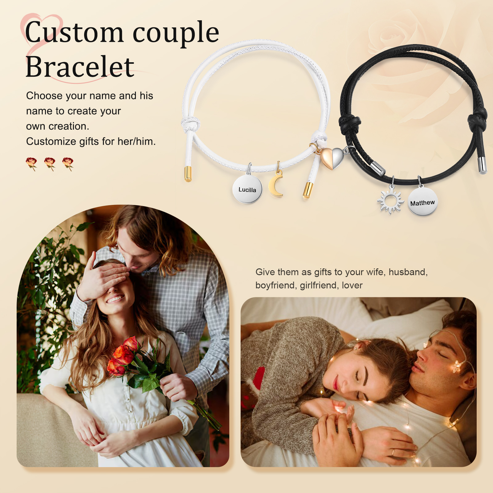 Personalised Couple Magnet Bracelet Linked by Love Valentine’s Day Gift