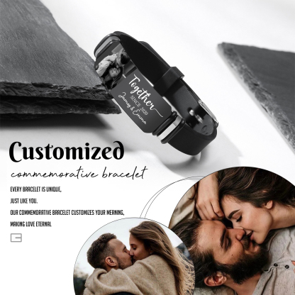 Personalised Mens Bracelet Together Since Custom 1 Photo 1 Year and 1 Text Gift for Couple