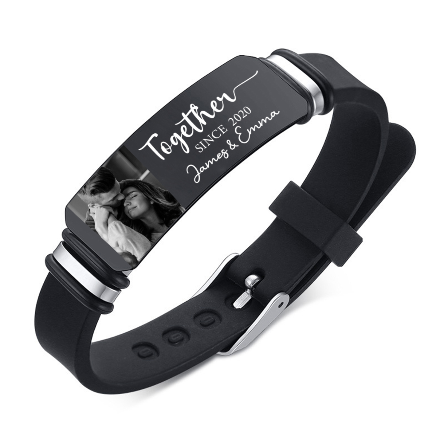 Personalised Mens Bracelet Together Since Custom 1 Photo 1 Year and 1 Text Gift for Couple