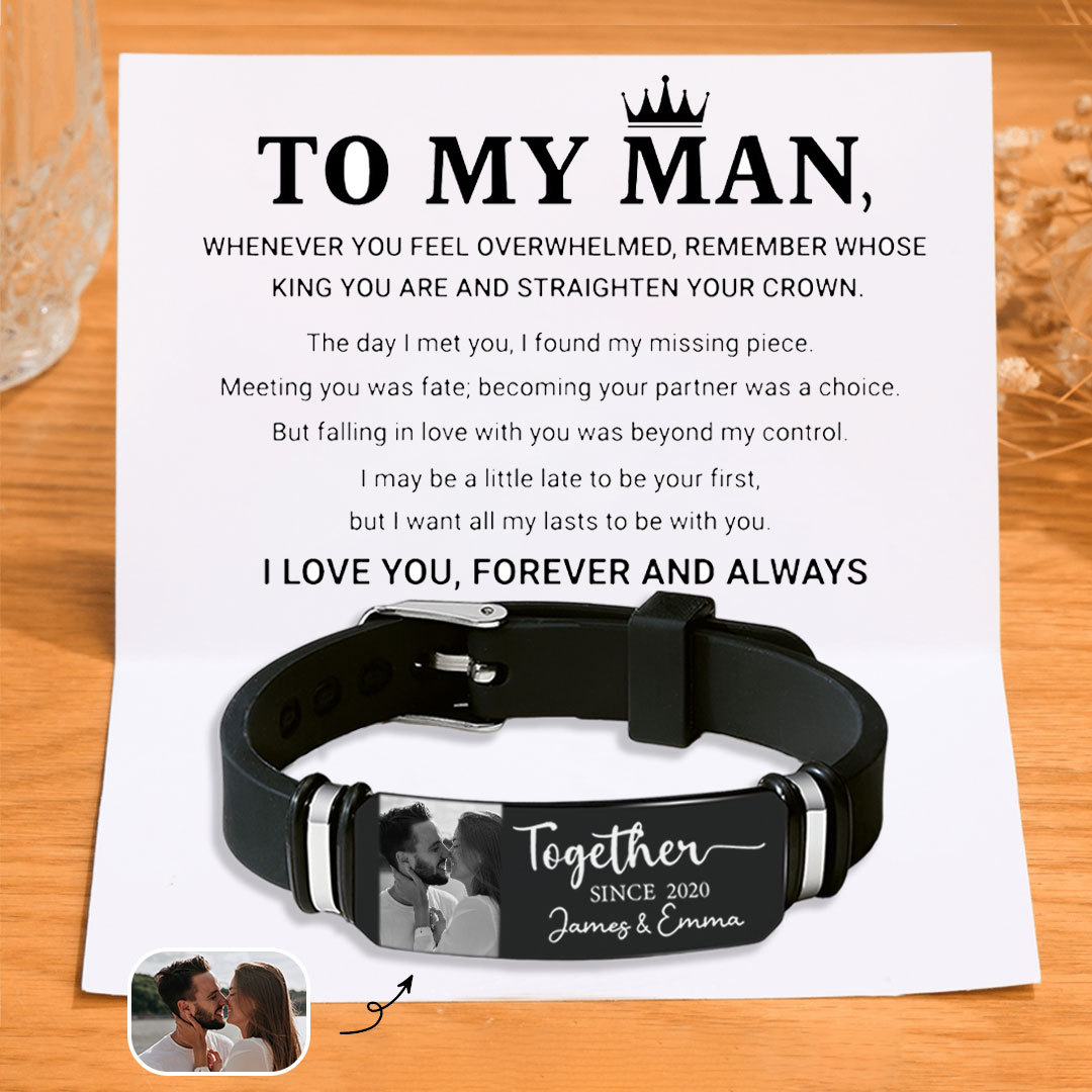 Personalised Men Bracelet To My Man Straighten Your Crown Gift Set for Him