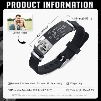 Personalised Mens Bracelet To My Husband Never Forget I Love You Custom 1 Photo and 1 Text Gift for Him