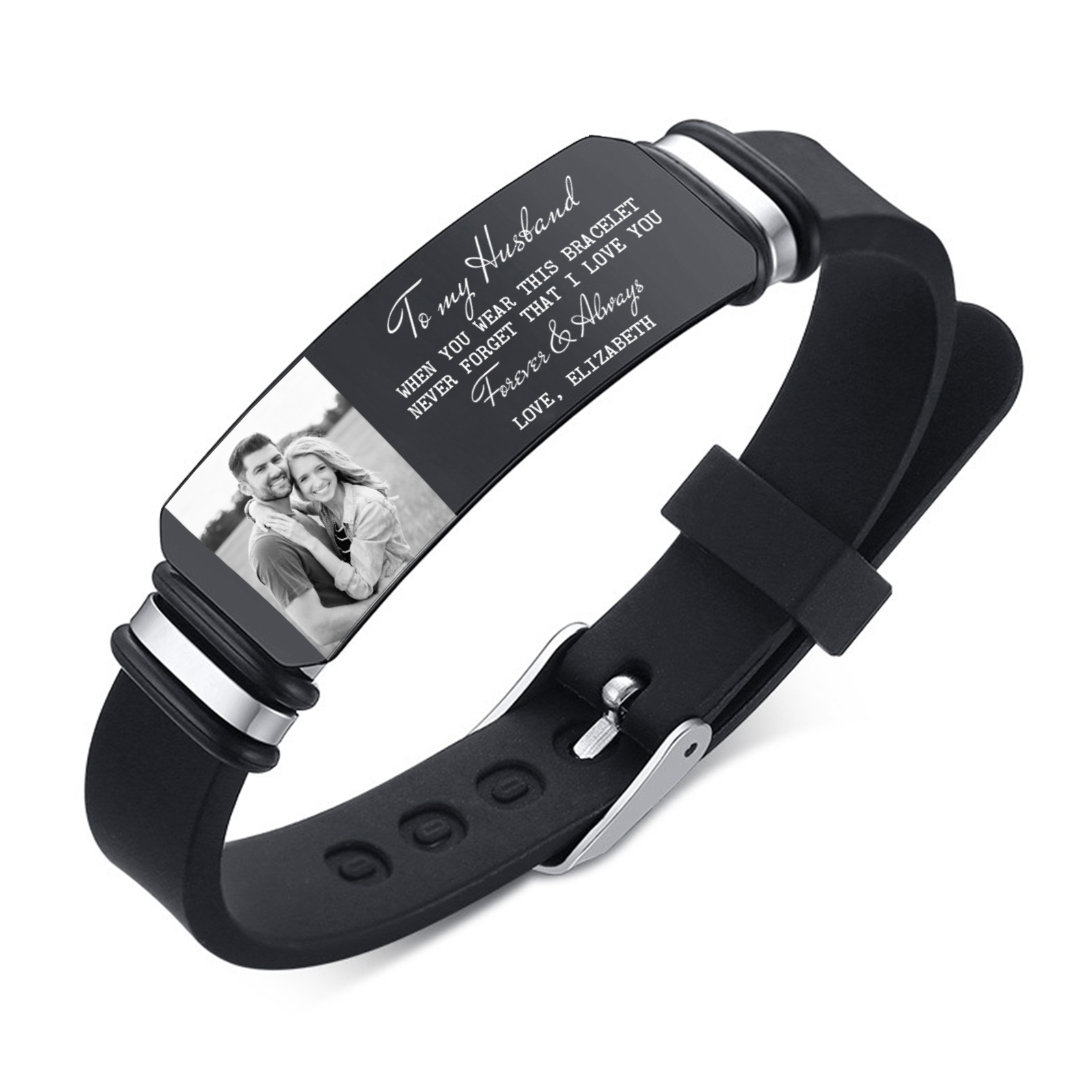 Personalised Mens Bracelet To My Husband Never Forget I Love You Custom 1 Photo and 1 Text Gift for Him