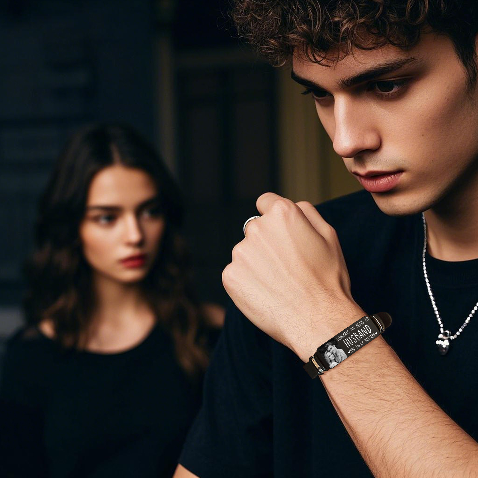 Personalised Mens Bracelet Congrats on Being My Husband You Lucky Bastard Custom 1 Photo Gift for Him