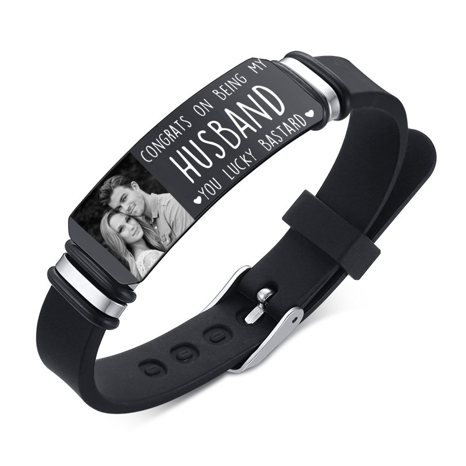 Personalised Mens Bracelet Congrats on Being My Husband You Lucky Bastard Custom 1 Photo Gift for Him