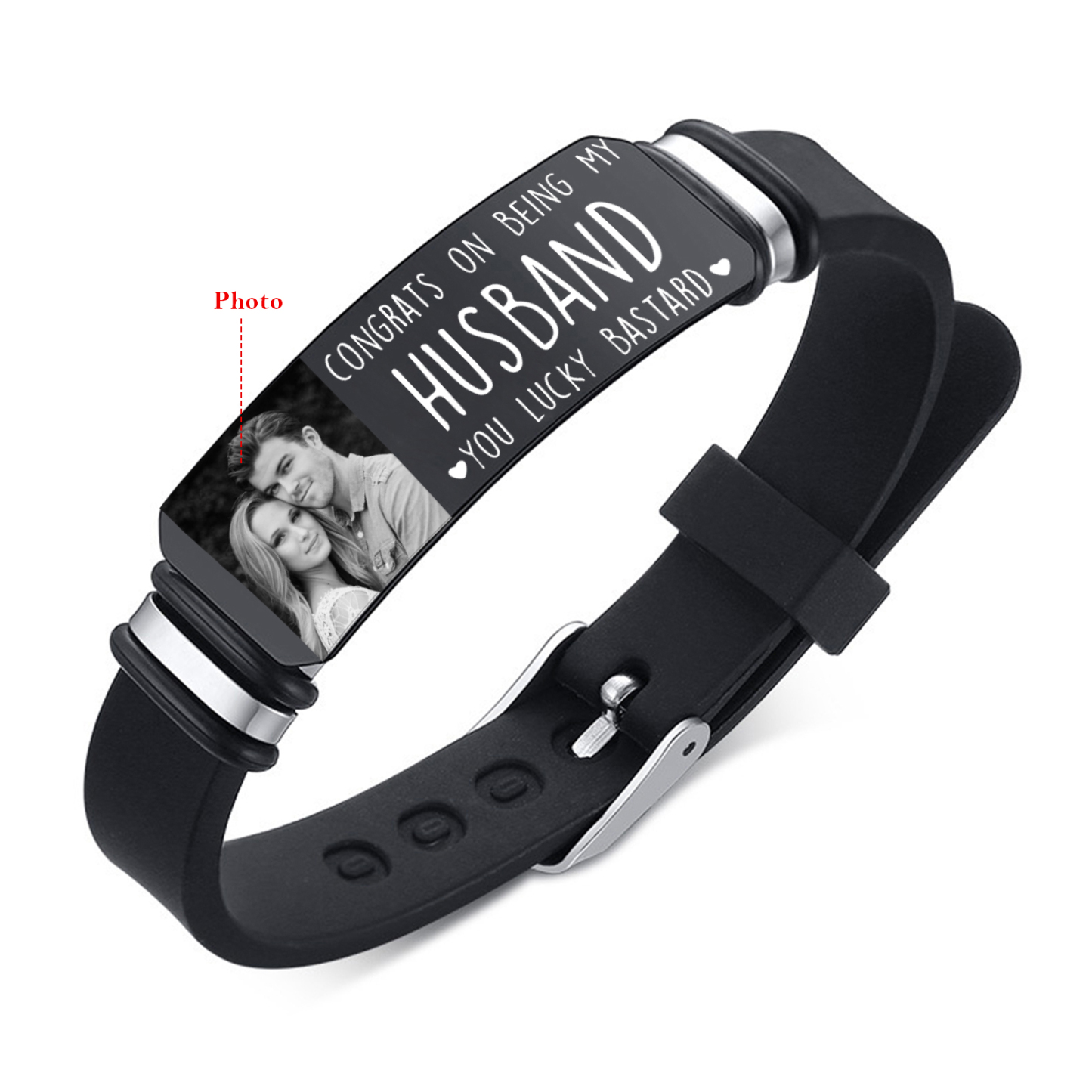 Personalised Mens Bracelet Congrats on Being My Husband You Lucky Bastard Custom 1 Photo Gift for Him