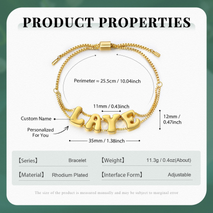 Personalised 3D Name Bracelet Custom Adjustable 4 Letter Gift for Her