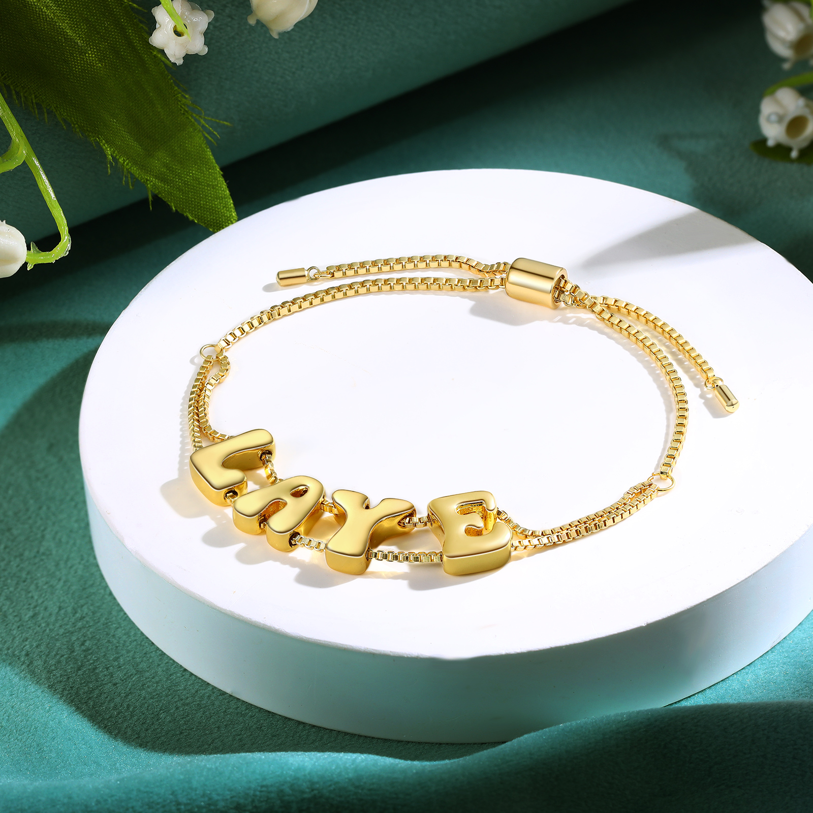 Personalised 3D Name Bracelet Custom Adjustable 4 Letter Gift for Her