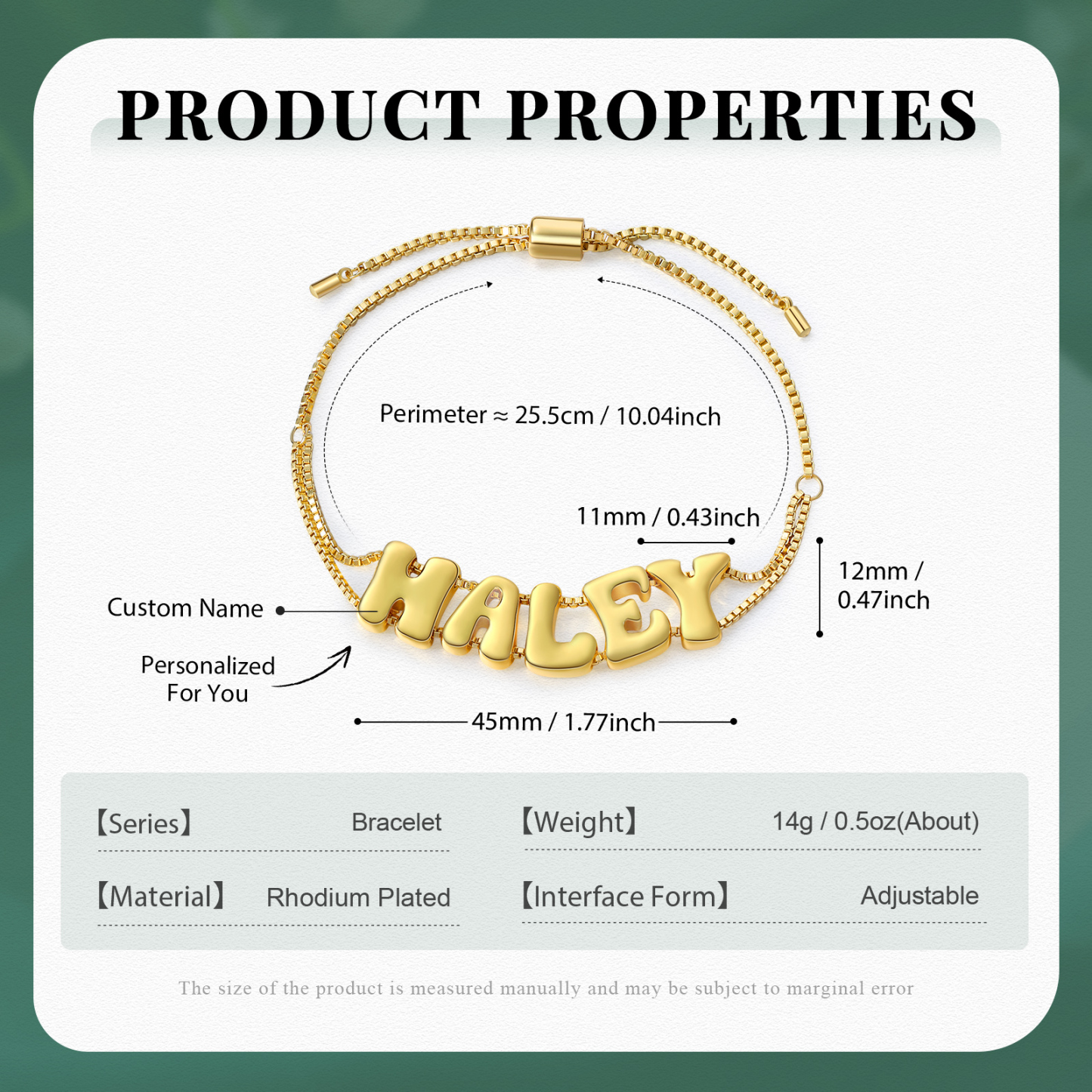 Personalised 3D Name Bracelet Custom Adjustable 5 Letter Gift for Her