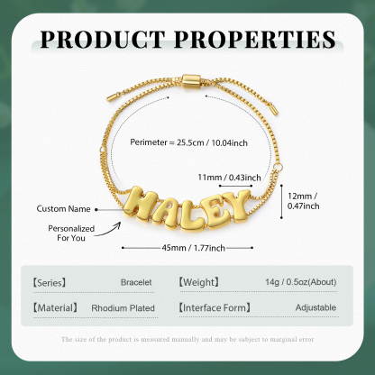 Personalised 3D Name Bracelet Custom Adjustable 5 Letter Gift for Her