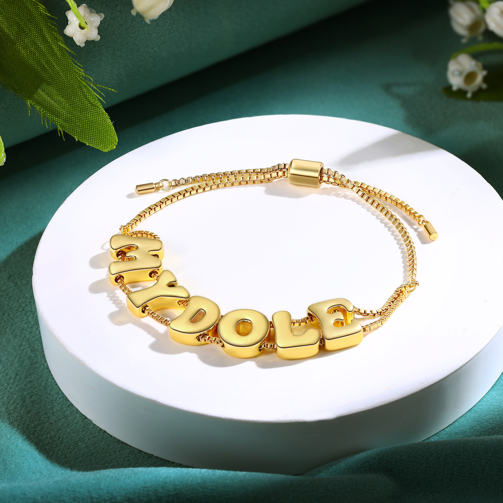 Personalised 3D Name Bracelet Custom Adjustable 6 Letter Gift for Her