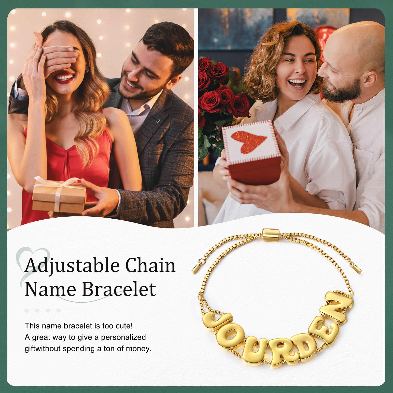 Personalised 3D Name Bracelet Custom Adjustable 7 Letter Gift for Her