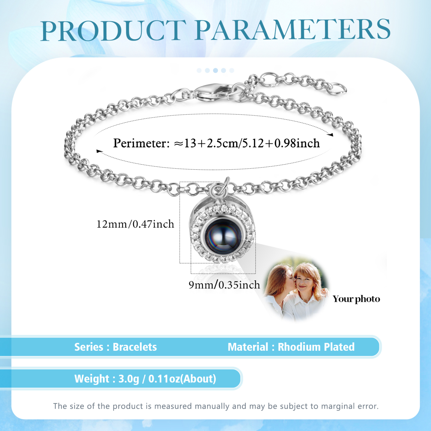 Personalised Projection Bracelet Custom Photo Pendant Gift for Her