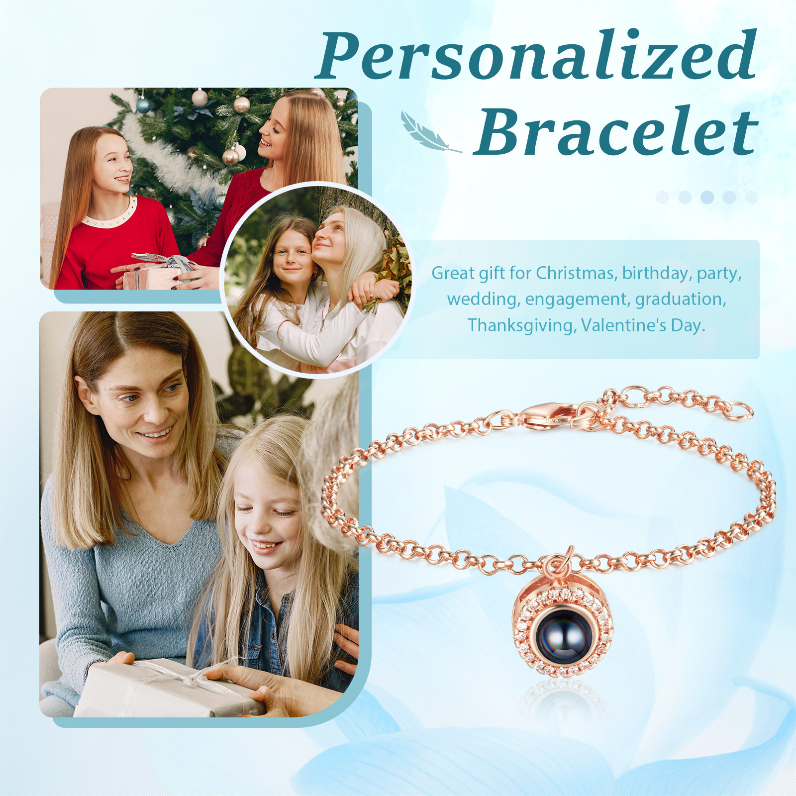 Personalised Projection Bracelet Custom Photo Pendant Gift for Her