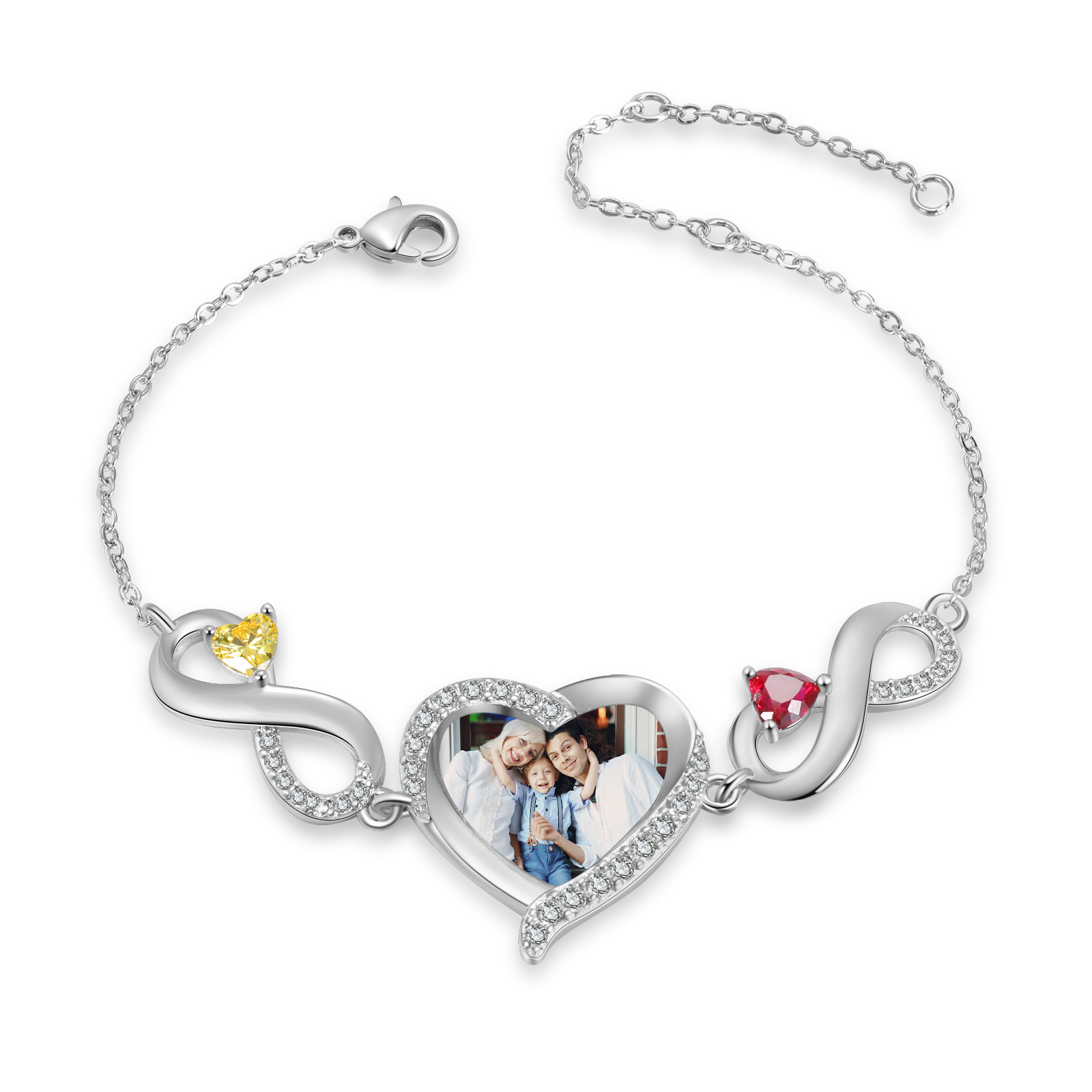 Personalised Infini Bracelet Photo Cumstom with 2 Birthstones et Names Bracelet Gift for Her | Jessemade