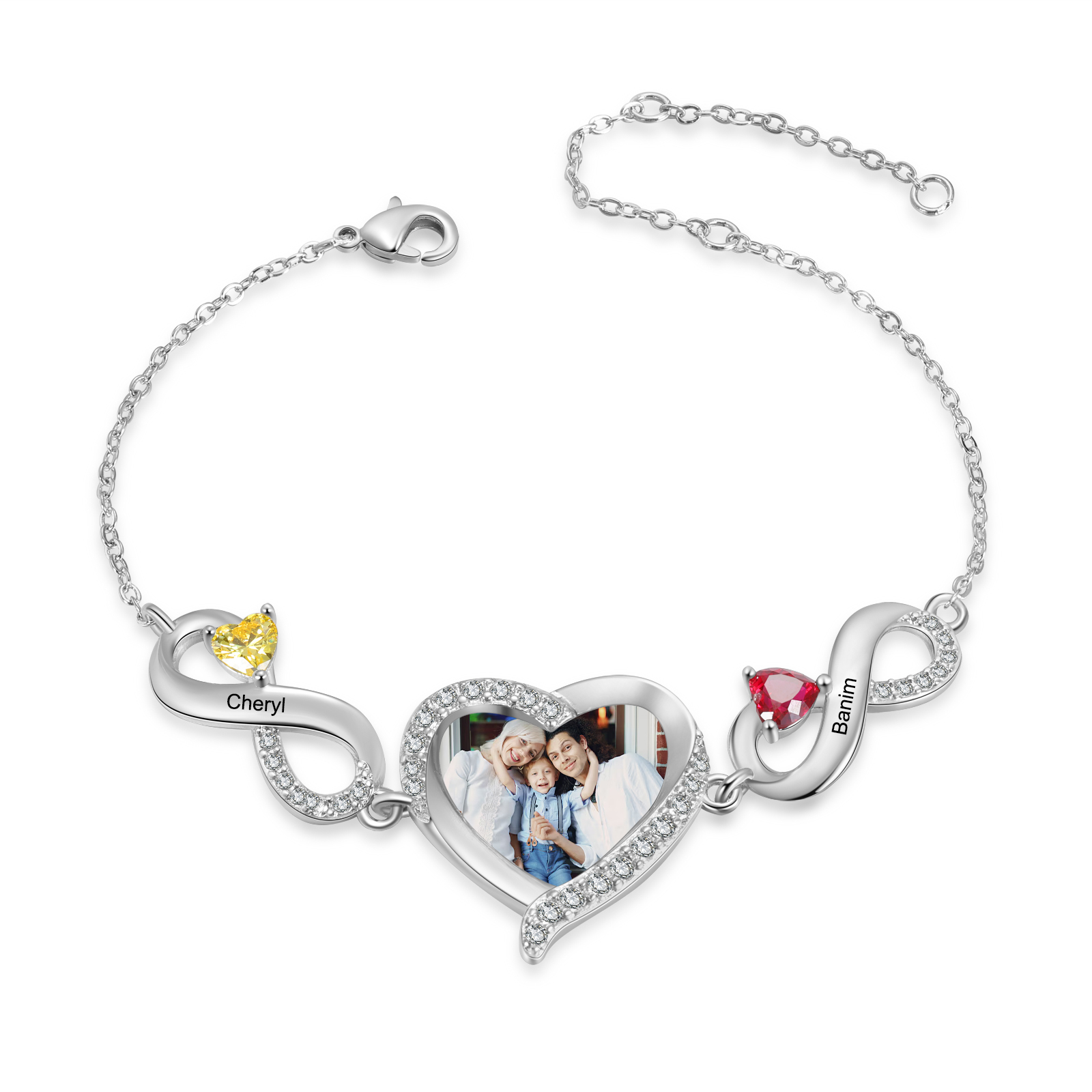 Custom Photo Heart Bracelet with 2–5 Names and Birthstones – Personalised Gift for Mum, Nana or Partner | Jessemade