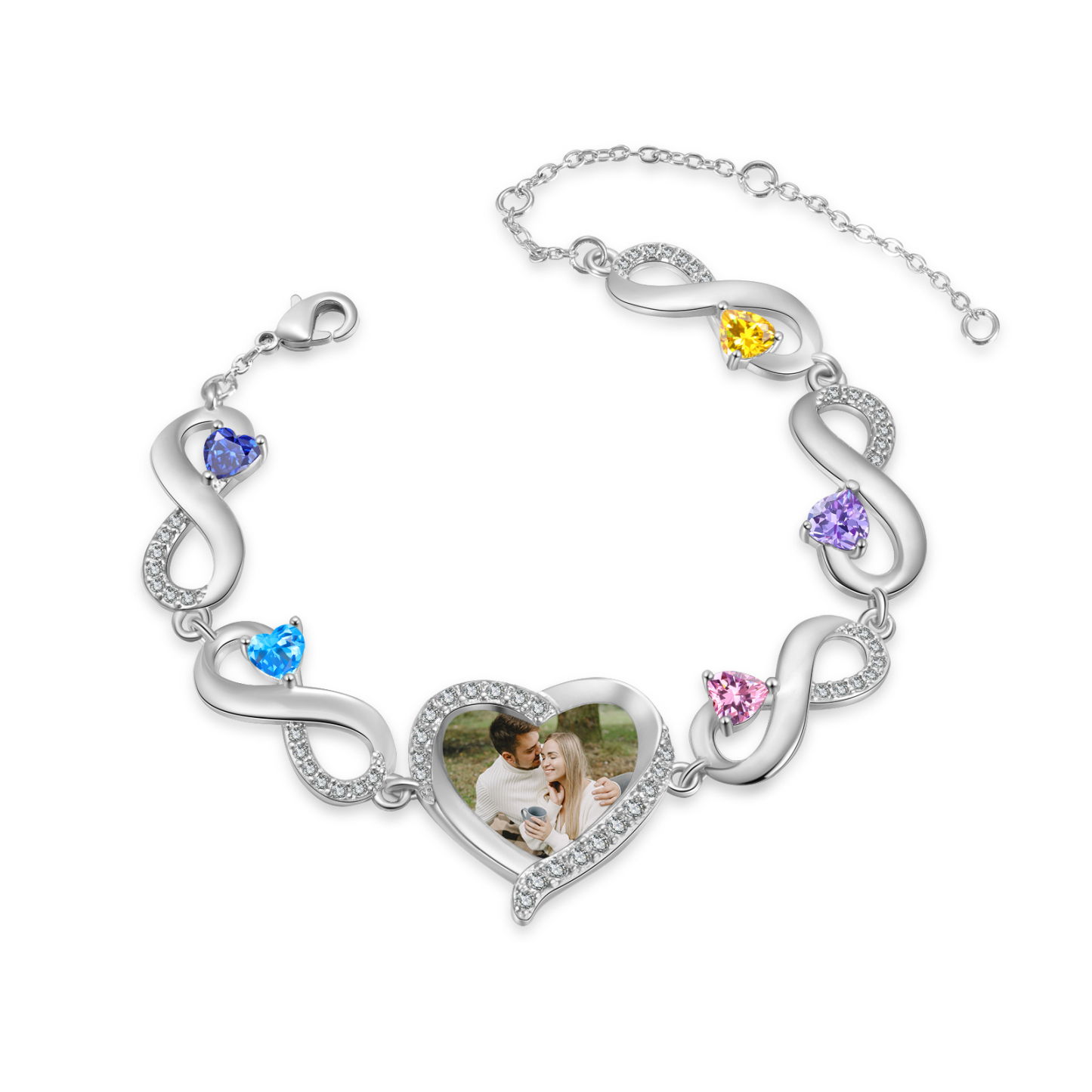 Personalised Infini Bracelet Photo Cumstom with 2 Birthstones et Names Bracelet Gift for Her | Jessemade