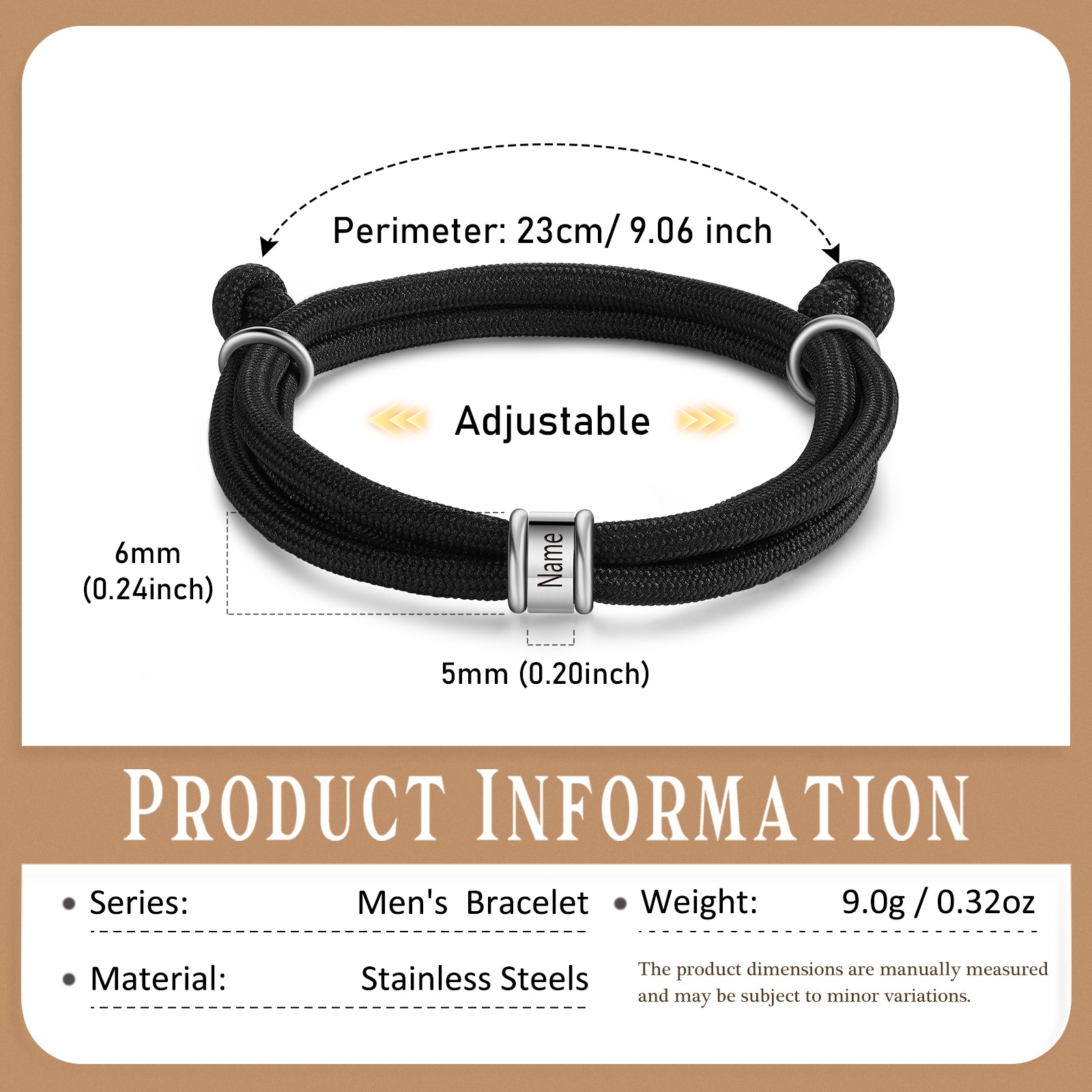 Personalised Men's Bracelet – Adjustable Rope with Custom Name Beads | Jessemade