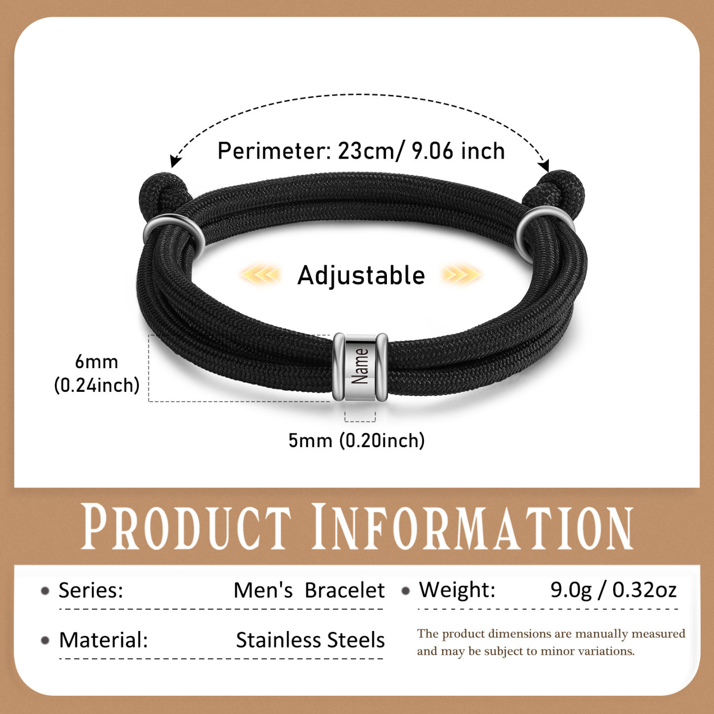 Personalised Men's Bracelet – Adjustable Rope with Custom Name Beads | Jessemade