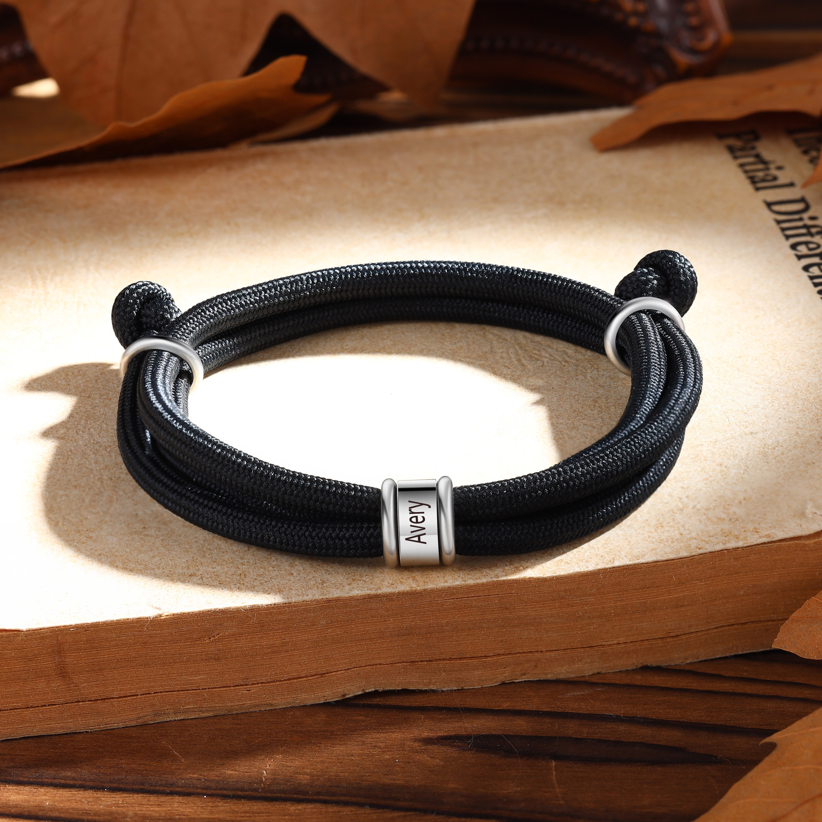 Personalised Men's Bracelet – Adjustable Rope with Custom Name Beads | Jessemade
