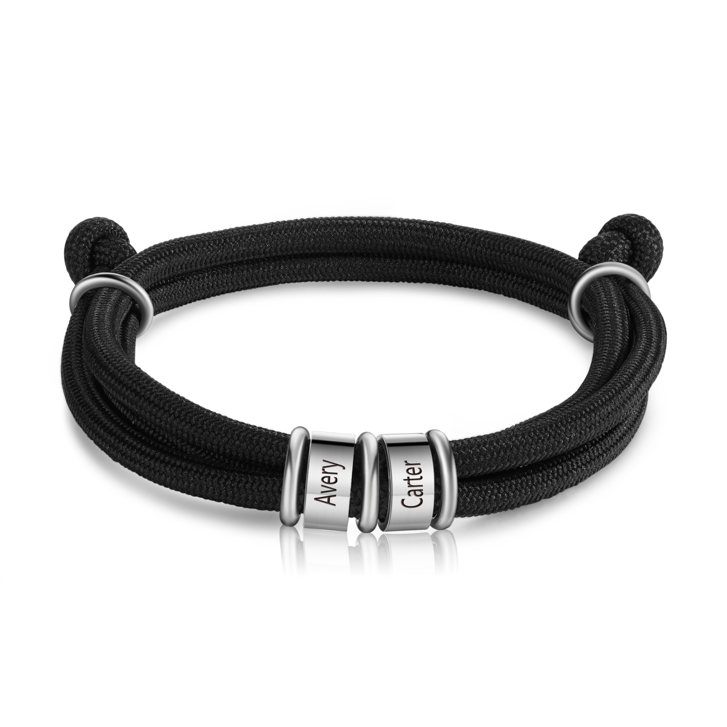 2 Names Personalised Men's Bracelet – Adjustable Rope with Custom Name Beads | Jessemade