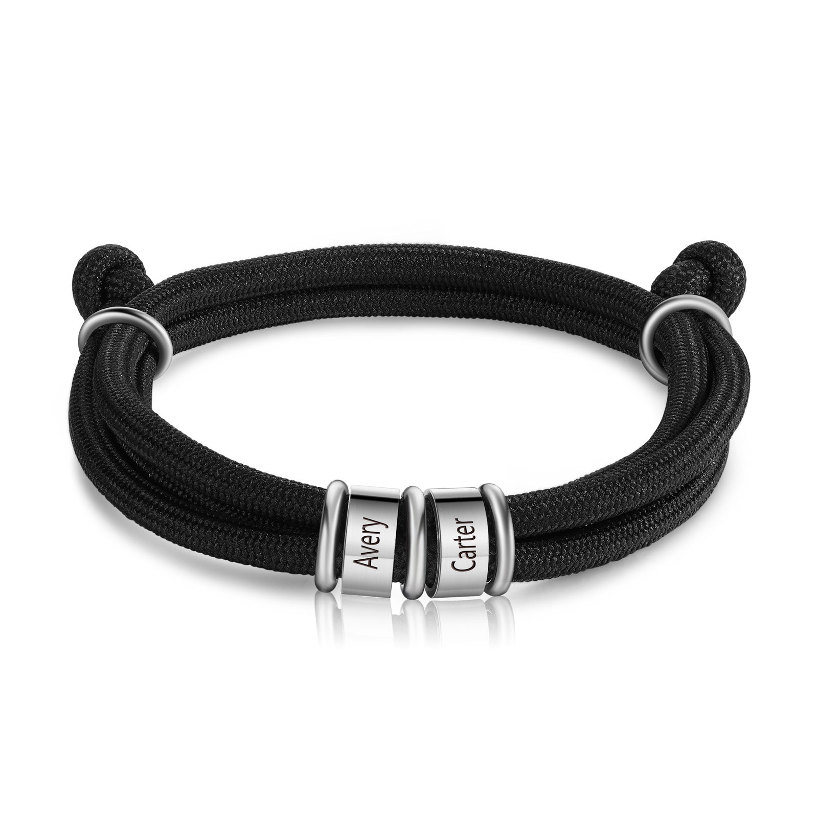 2 Names Personalised Men's Bracelet – Adjustable Rope with Custom Name Beads | Jessemade